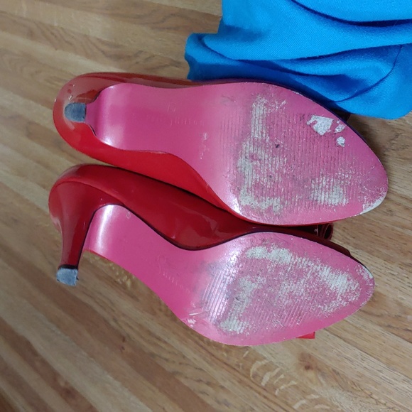 Paris Hilton 🥳 HOST PICK🥳 Vintage Red Bow Open Toe Heels 6 - Picture 10 of 16